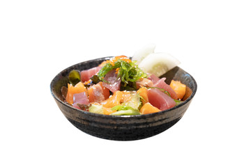 sashimi salad on white background