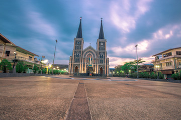 Fototapeta na wymiar The Cathedral of Immaculate Conception is located in Chanthaburi Province and is close to the waterfront community. One of the attractions that tourists visit, Thailand.