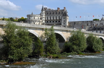 Château Royal d'Amboise surplombe la Loire, "Château de la Loire", pont en premier plan, département d'Indre-et-Loire, France