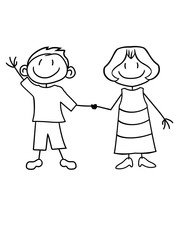 junge mann pärchen paar liebe verliebt team 2 freunde geschwister frau mädchen weiblich hübsch kleid schön klein süß niedlich gemalt comic cartoon clipart design