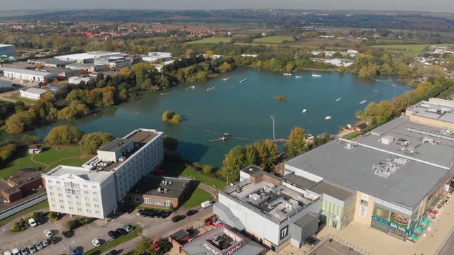 An aerial view of the lake behind the Festival Leisure Park in Basildon
