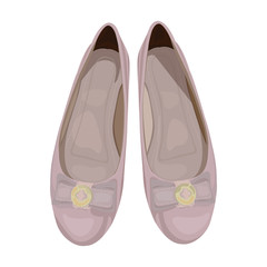 Vector Illustration of Women`s Ballet Flats in Dusty Pink Color, View from Above