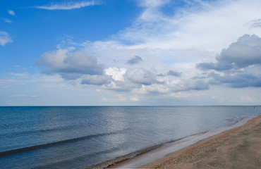 Deserted sea beach. Quiet sea Sea surface landscape.