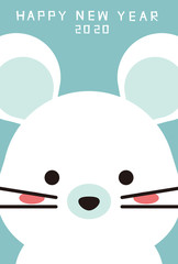 2020年　子　ネズミ　年賀状　アップの青