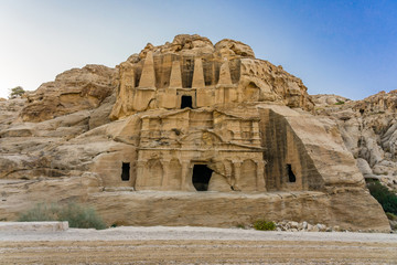 Yellow Obelisk Tomb Bab el-siq Triclinium Outer Siq Canyon Hiking To Entrance Into Petra Jordan Petra Jordan. In front of entrance to Petra