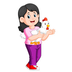 a beatiful Girl holding a rooster
