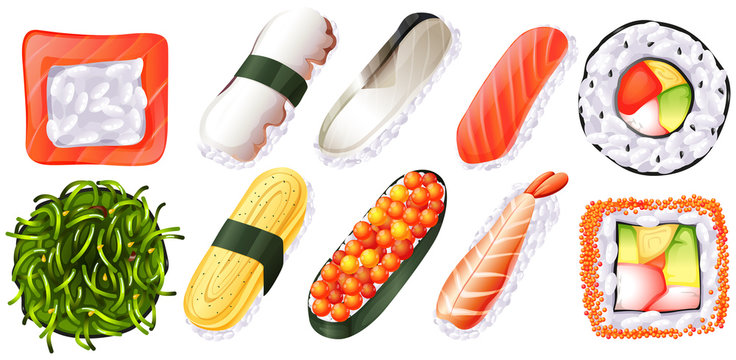 Set of sushi on white background