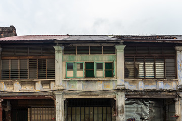 row of old heritage houses in George Town, Penang, Malaysia.