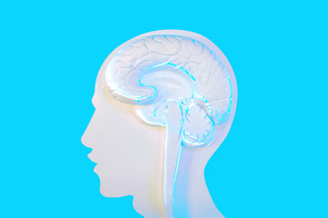 Obraz premium Face shapes and brain are the main components of the work.
