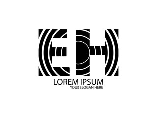 letter E and H logo circle line and combination