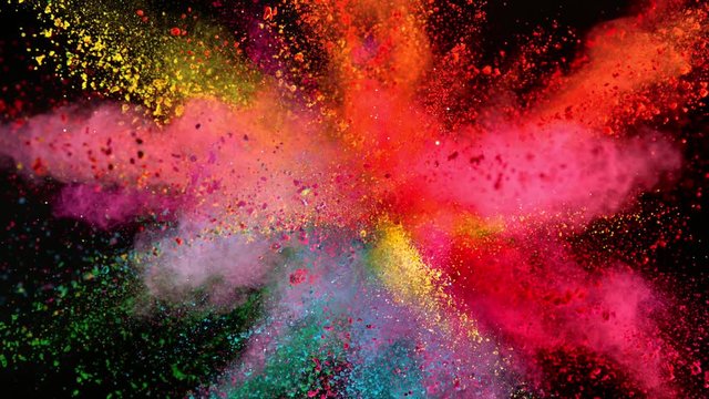 Super slowmotion shot of color powder explosion isolated on black background. Shot with high speed cinema camera at 1000fps