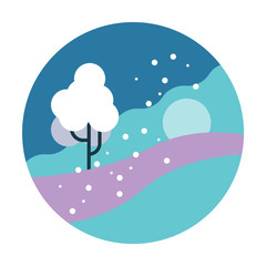 Winter scenery with snow fall. flat icon design. vector illustration