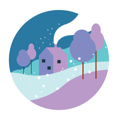 Suburban home in heavy snowfall. Beautiful winter scenery. flat icon design. vector illustration