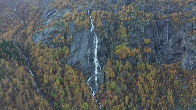 1000 meters high waterfall in Autumn, Norway