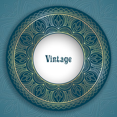 Vintage ornamental round frame for greeting card, invitation or packaging design