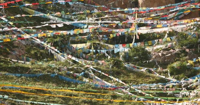 4k prayer flag on lhasa mountain,tibet.