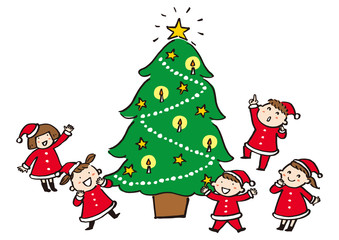 クリスマスツリーと子供たち