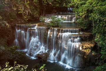 Huay Maekamin Waterfall Tier 4 (Chatkaew) in Kanchanaburi, Thailand; photo by long exposure with slow speed shutter