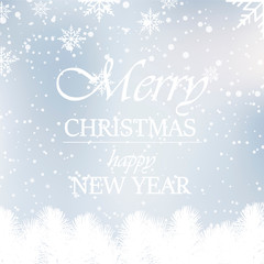 Happy New Year and Christmas greeting card falling snowflakes. Vector