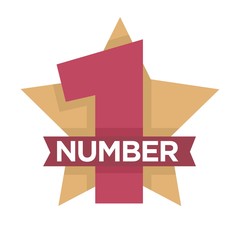 Number one emblem with stars and ribbons around big numeral isolated cartoon vector illustrations on white background.