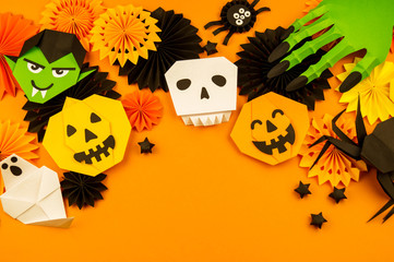 Orange origami background collection of Halloween