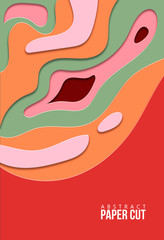 3D abstract cut paper shapes. Design vertical banner for business presentations, flyers, posters and invitations. Colorful cut paper craft.