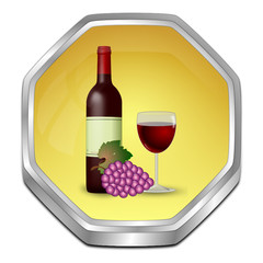 Button with wine bottle, a glass of wine and Grapes - 3D illustration