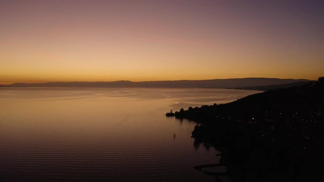 Flying along the shore of Lake L&radic;&copy;man above Cully, Lavaux - Switzerland
Beautiful sunset colors