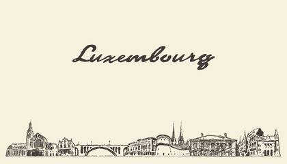 Luxembourg big skyline vector city drawn sketch