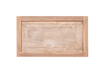 Close up empty old wood sign texture frame isolated on white background with clipping path