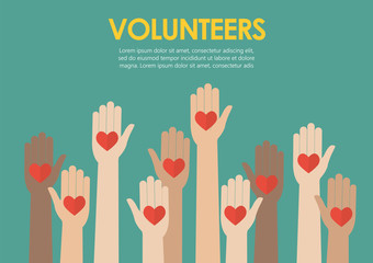 Raised hands volunteers concept