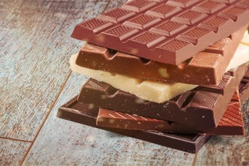 Pieces of delicious chocolate, close-up