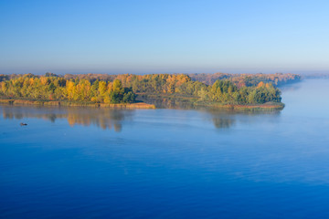 Fototapeta premium View on a river Dnieper in Kremenchug on autumn