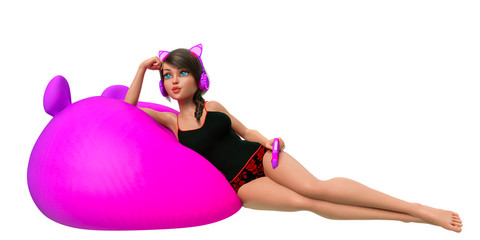 gamer girl cartoon in a white background © DM7