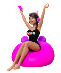 gamer girl cartoon in a white background