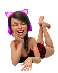 gamer girl cartoon in a white background