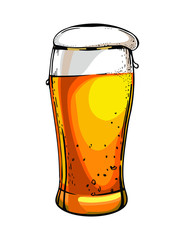 Мug with beer on a white background. Drinks with a lot of foam.