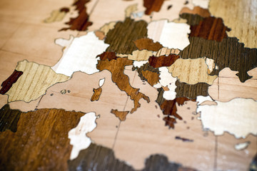 Inlaid wooden map showing European countries