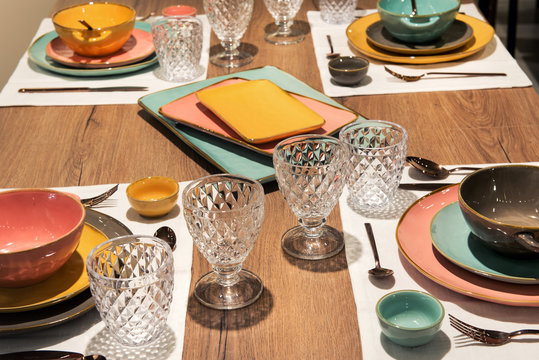 Mise en place dinner table with elegant dinnerware