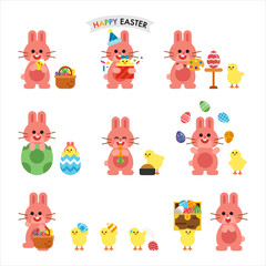 happy easter celebration rabbit character set. flat design style vector graphic illustration