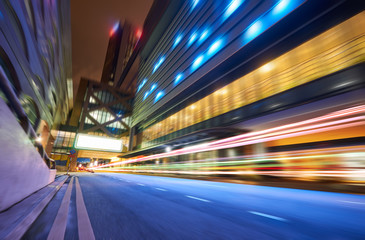 Moving forward motion blur background with light trails ,night scene .