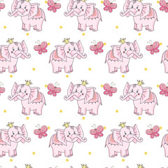 cartoon butterfly, baby pink elephant with yellow crown