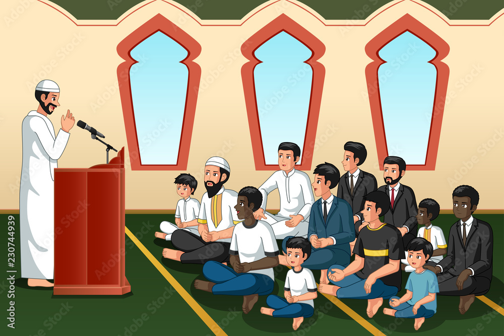 Wall mural Muslim Imam Giving Speech in Mosque Illustration