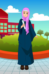 Muslim Student During School Graduation Illustration