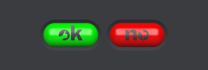 Yes and no icon. Glossy web elements. Colored oval buttons for your design. 3d glass menu icons. Vector illustration.