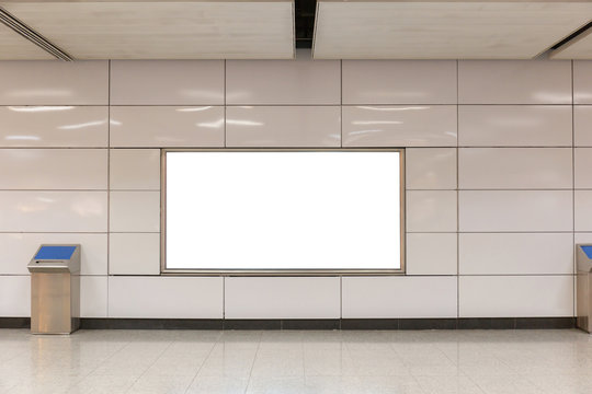 Mockup image of Blank billboard white screen posters and led in the subway station for advertising