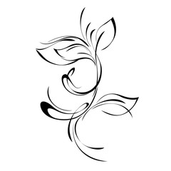 one sprig with leaves in smooth lines on white background