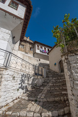 Old town Berat, historic city in the south of Albania.Tiny stone streets with white stone houses built in ottoman style. also called city of a thousand windows. World Heritage Site by UNESCO