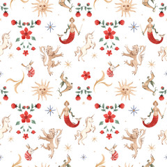 Watercolor vector pattern medieval illustrations