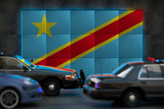 Bright digital display Democratic Republic of The Congo flag in city as cars drive past